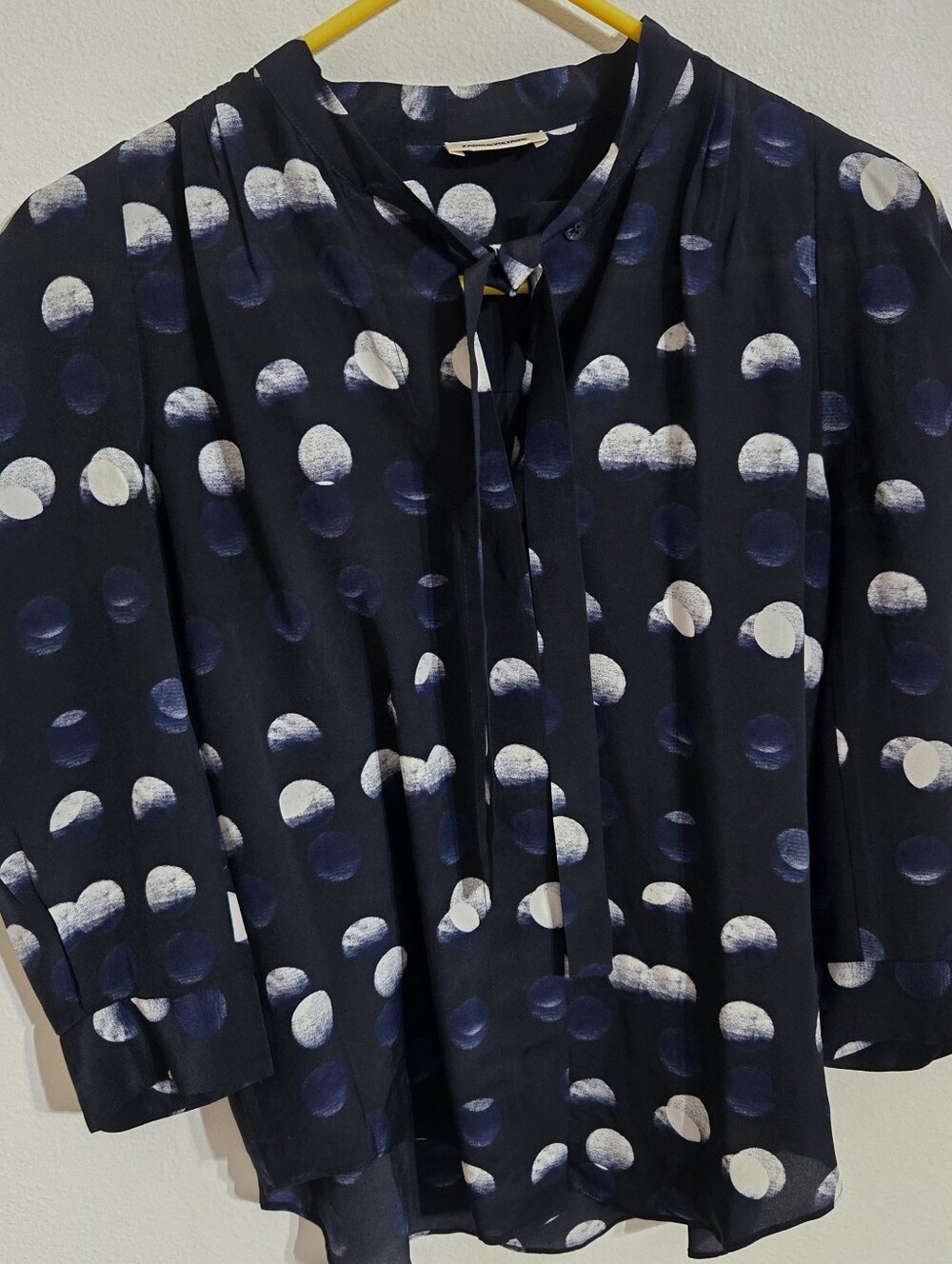 Zadig & Voltaire Navy and White Polka Dot Tie-Neck Blouse